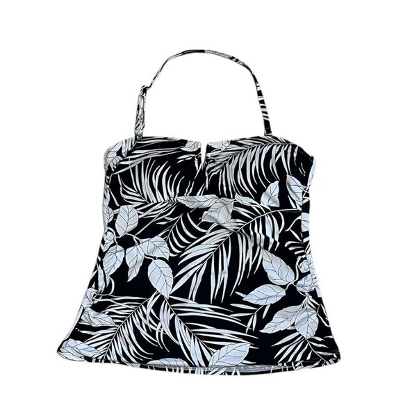 Lands’ End Black and White Palm Print Halter Neck Tankini Swim Size 10 - Picture 1 of 3